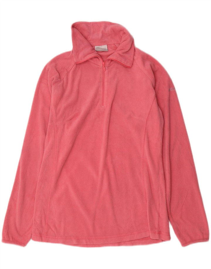 Suéter de lã feminino COLUMBIA com zíper e gola UK 12 poliéster rosa médio