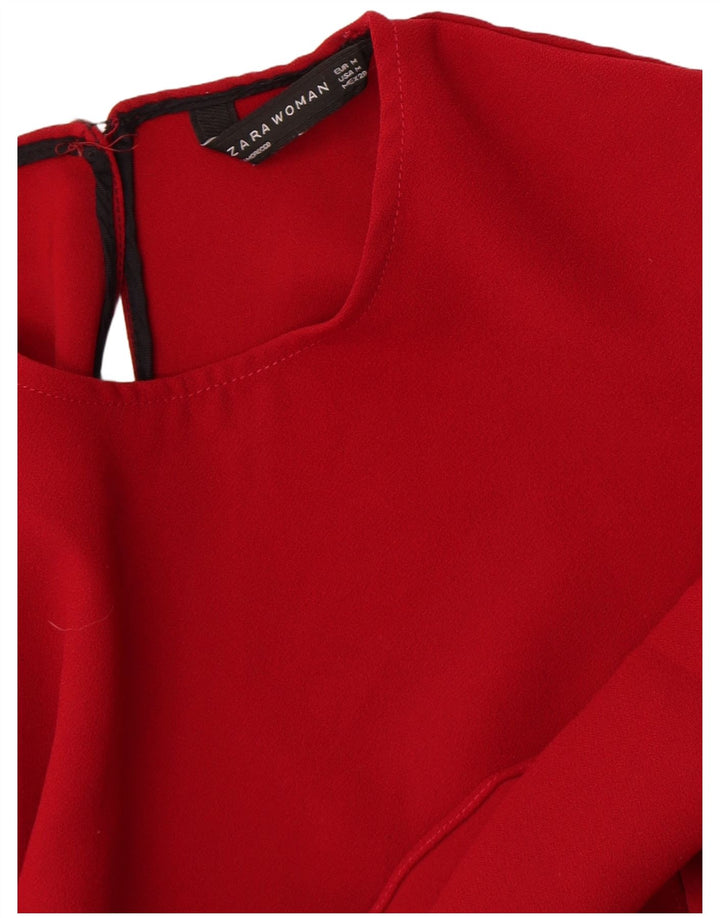 Zara blusa feminina manga comprida top UK 12 médio vermelho