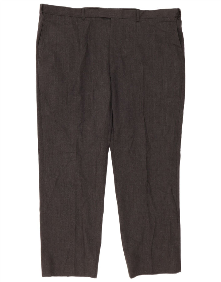 Calça masculina de ajuste regular Marks & Spencer W44 L31 lã cinza