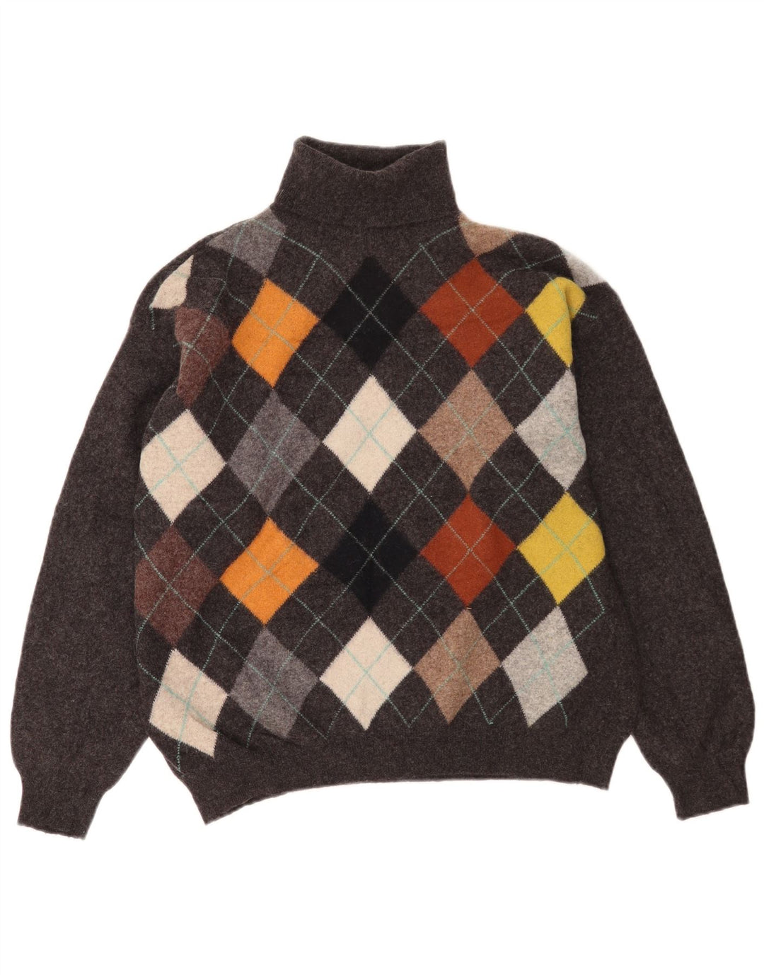 Suéter masculino Benetton com gola redonda IT 52 grande cinza argyle/lã diamante