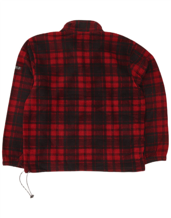 Suéter de lã masculino Izod com zíper e pescoço grande poliéster xadrez vermelho