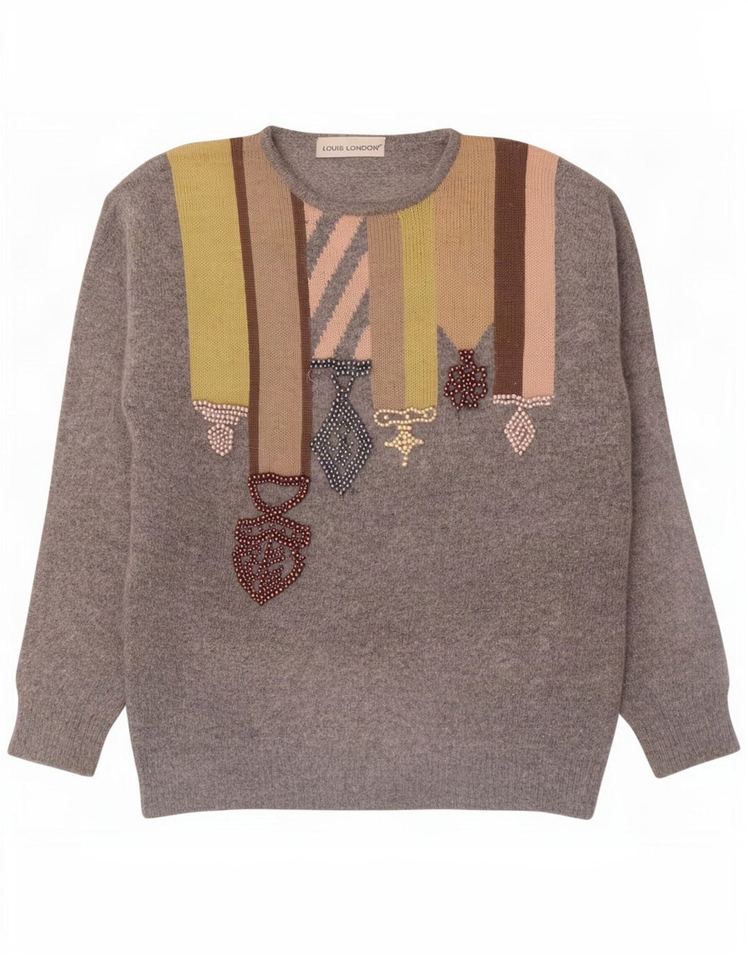 Suéter feminino Louis London com gola redonda EU 38 bloco de cores cinza médio