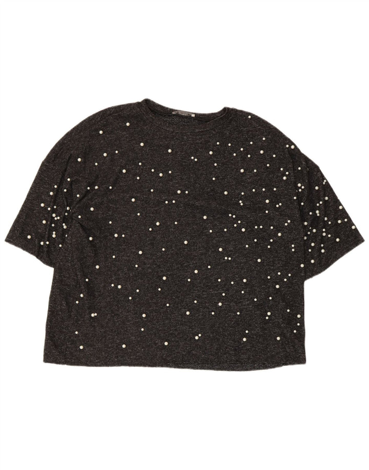 Camiseta feminina grande Zara UK 10 poliéster cinza pequeno