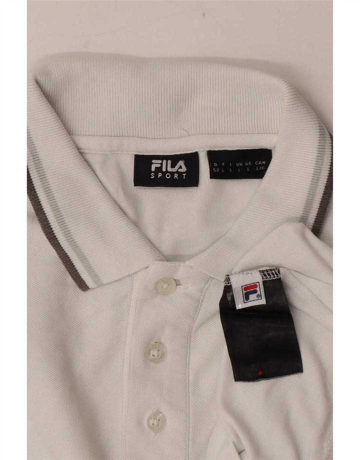 Camisa polo masculina Fila de manga comprida grande algodão branco