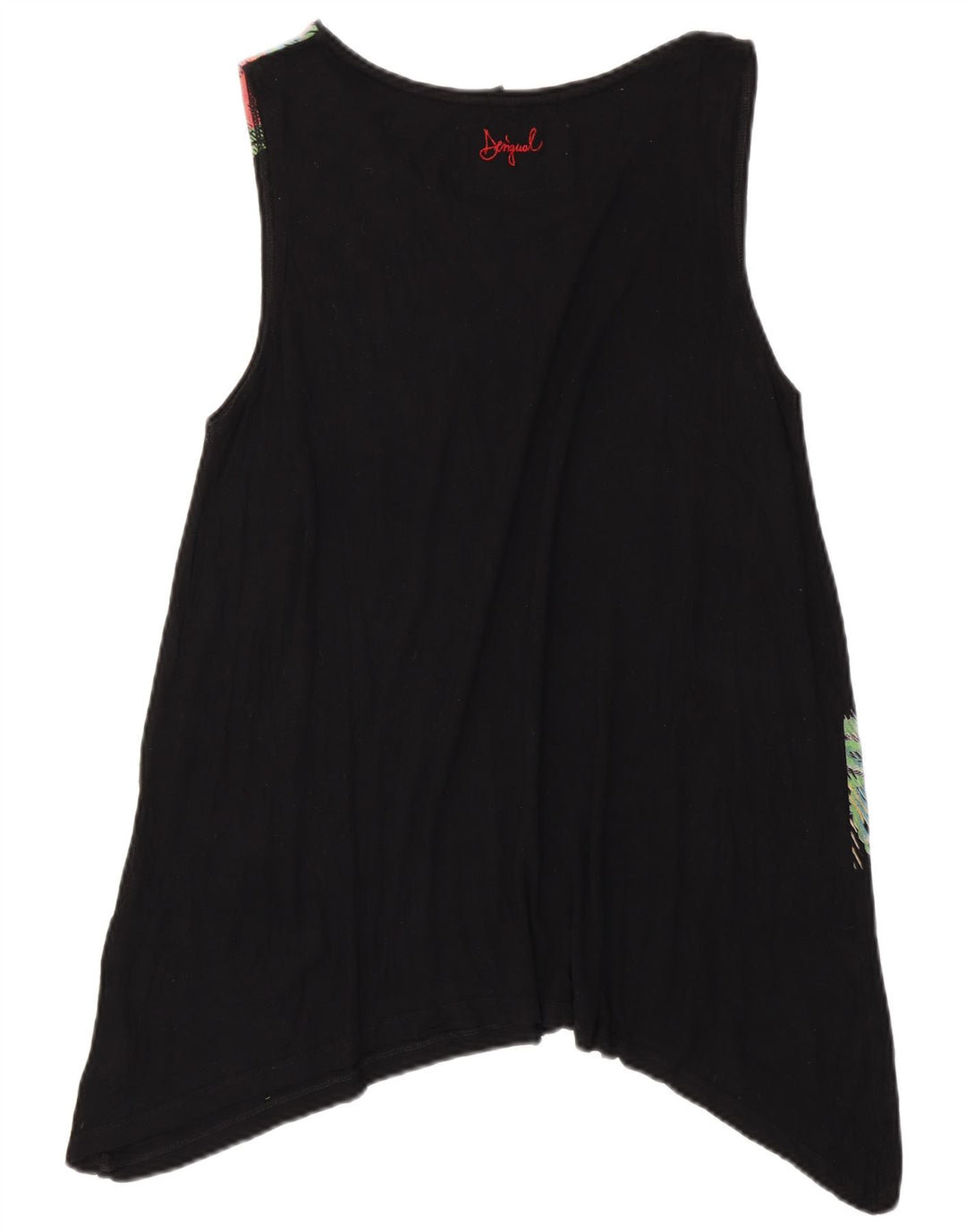 DESIGUAL Túnica feminina sem mangas assimétrica UK 18 XL preto floral