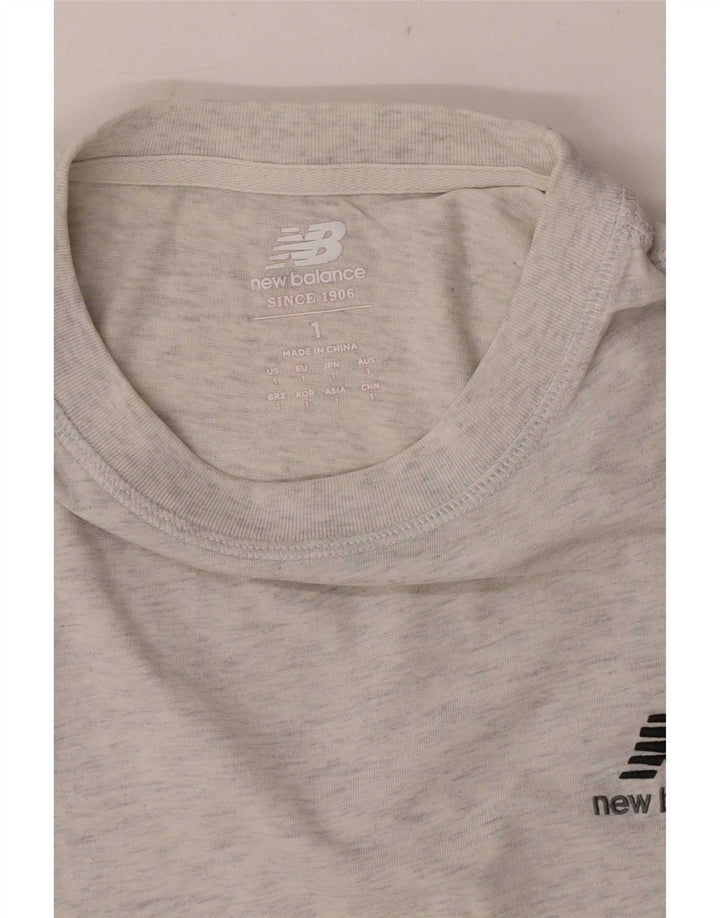 Camiseta masculina New Balance pequena cinza manchada