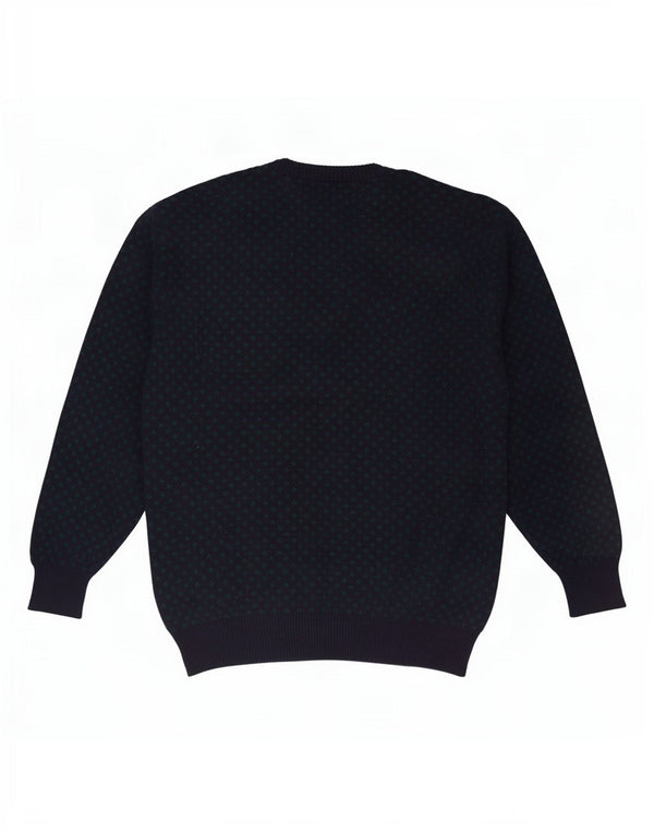 Suéter masculino vintage com decote em V XL azul marinho de lã geométrica