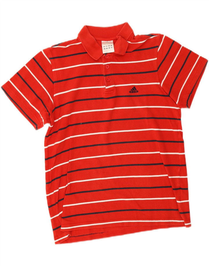 Camisa polo masculina Adidas média listrada vermelha de algodão