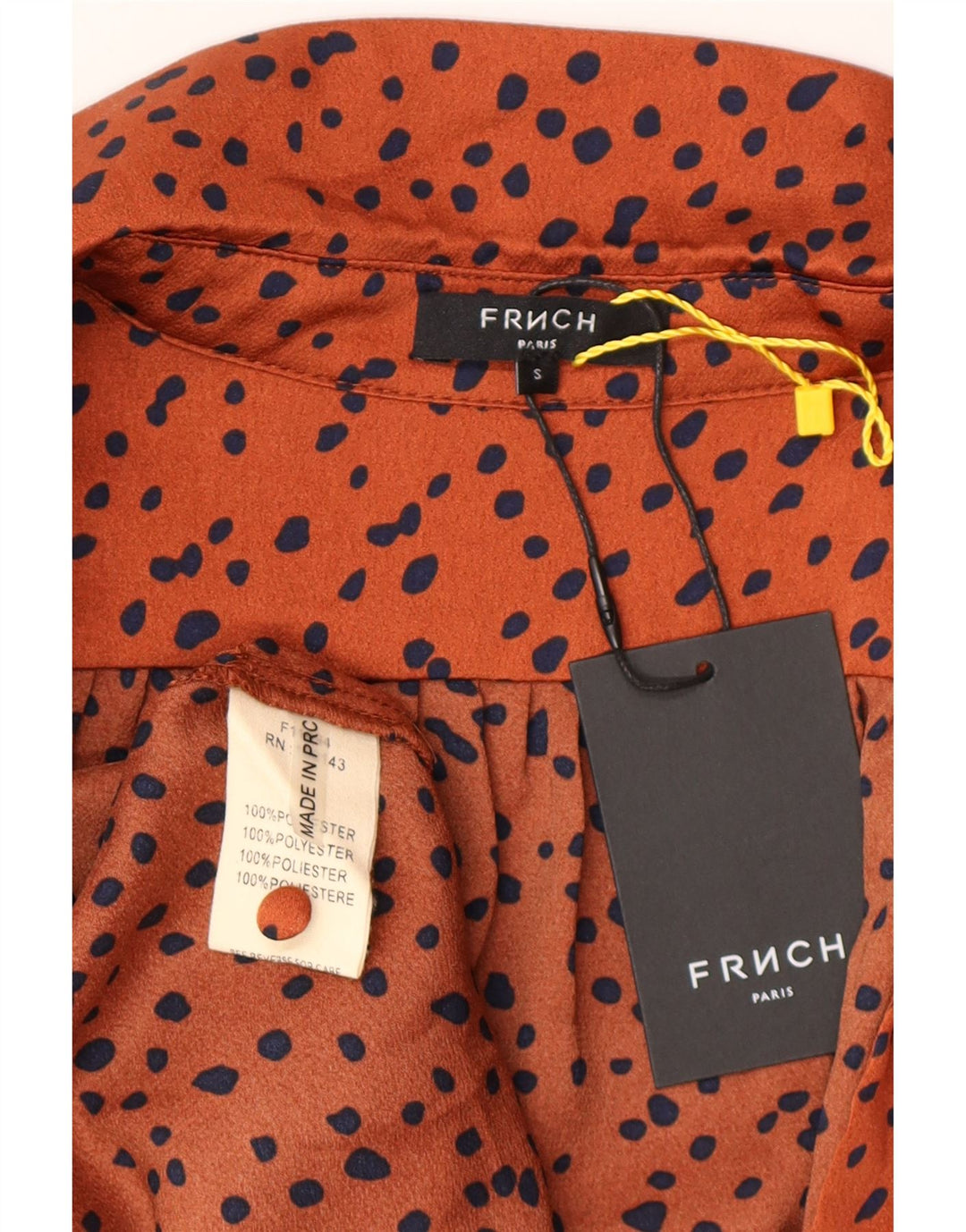 Vestido maxi feminino de manga comprida FRNCH UK 10 pequeno poliéster manchado laranja