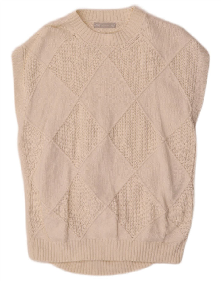 Regata masculina Marks & Spencer com colete médio branco argyle/algodão diamante
