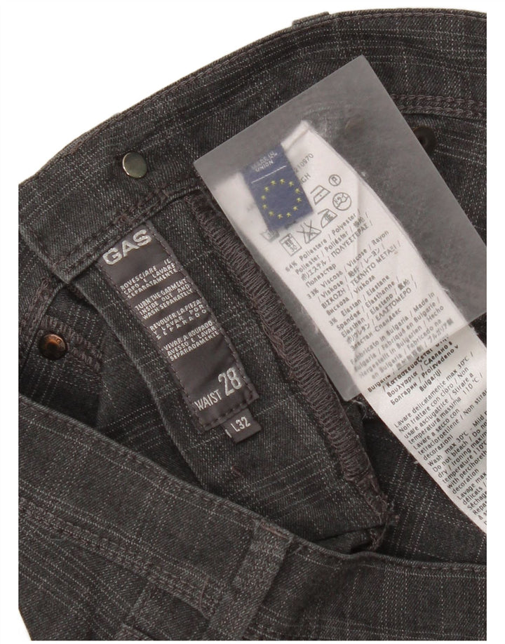 Calça casual slim feminina W28 L32 poliéster xadrez cinza para mulheres Gas