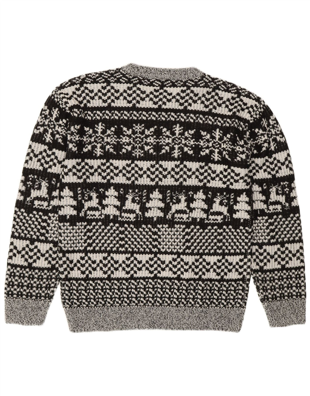 Suéter masculino vintage com gola redonda cinza médio Fair Isle