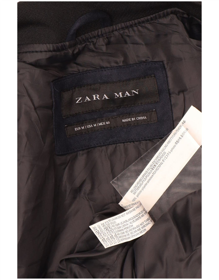 Jaqueta acolchoada masculina Zara UK 38 poliéster azul marinho médio