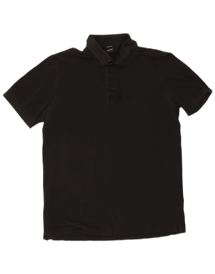 Camisa polo masculina Hugo Boss de algodão preto médio