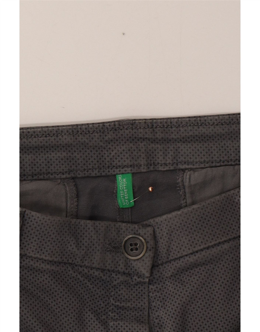 Calça Chino Feminina BENETTON Slim UK 12 Médio W32 L28 Cinza Manchado