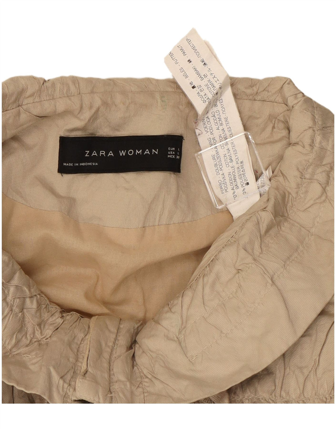 Zara Womens Crop Bomber Jacket UK 14 Grande Algodão Bege
