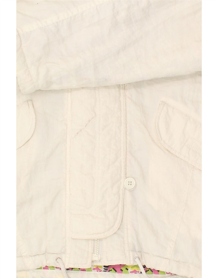 Jaqueta corta-vento feminina VINTAGE com capuz UK 14 poliamida branca média