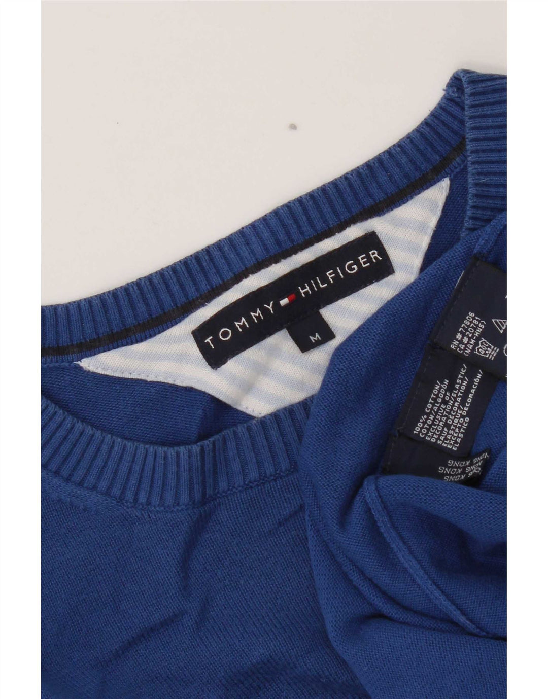 Suéter masculino Tommy Hilfiger regular fit com gola redonda de algodão azul médio