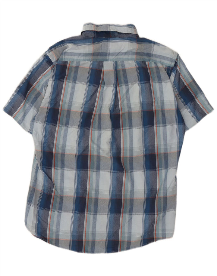 Camisa masculina EDDIE BAUER de manga curta com ajuste clássico e nylon xadrez azul pequeno