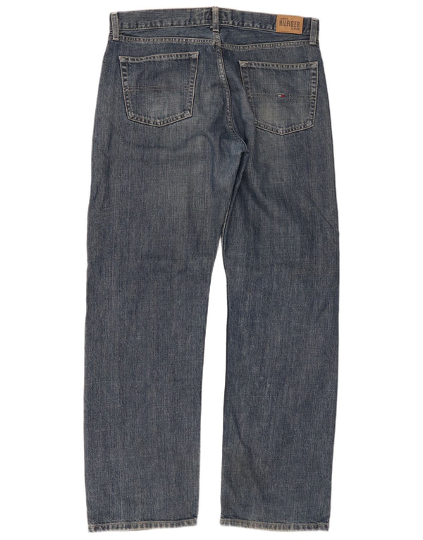 Tommy Hilfiger Masculino Flag Straight Jeans W34 L32 Azul Algodão