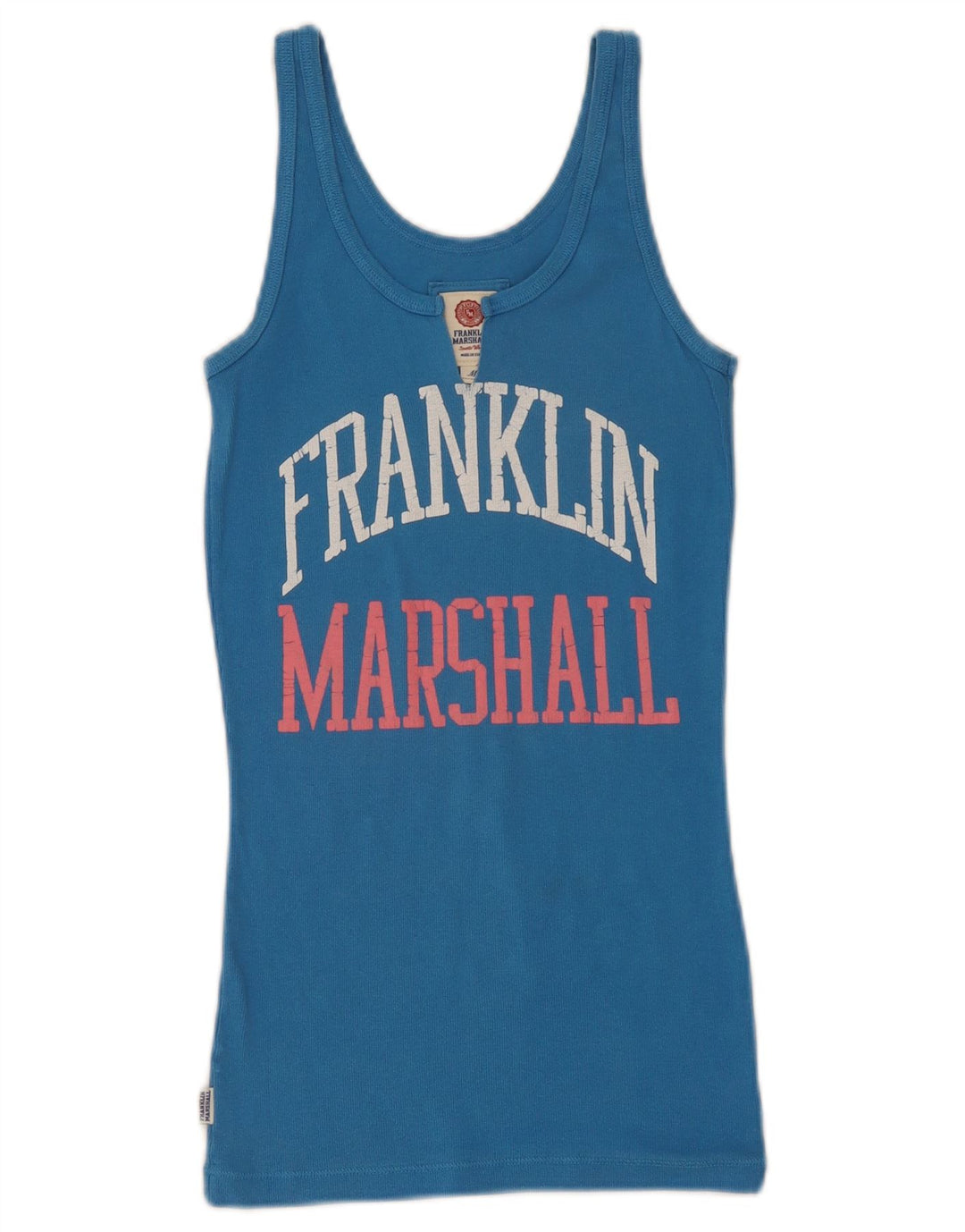 Colete gráfico feminino Franklin & Marshall Top UK 12 algodão azul médio