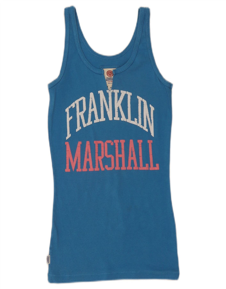 Colete gráfico feminino Franklin & Marshall Top UK 12 algodão azul médio
