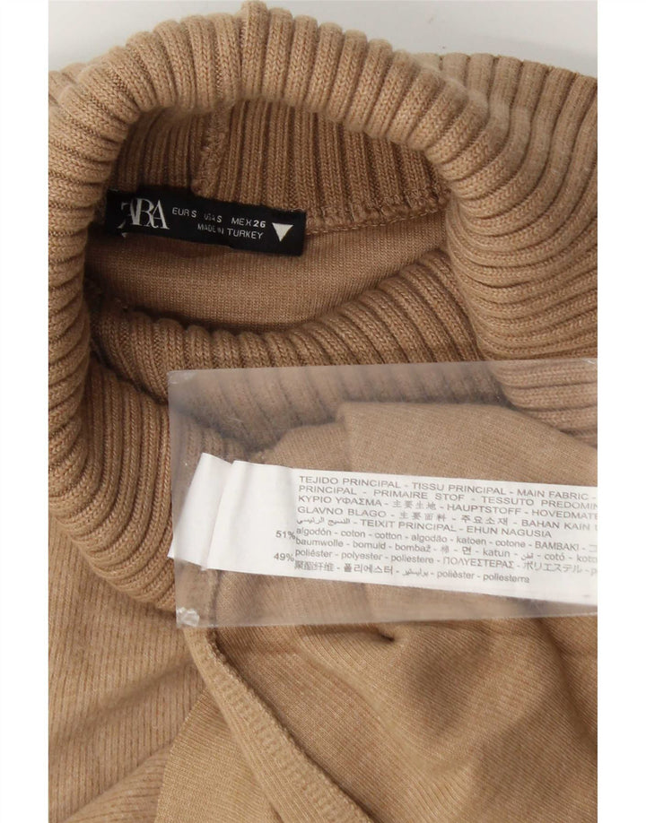 Zara Womens Vest Tank Top UK 10 Pequeno Algodão Marrom
