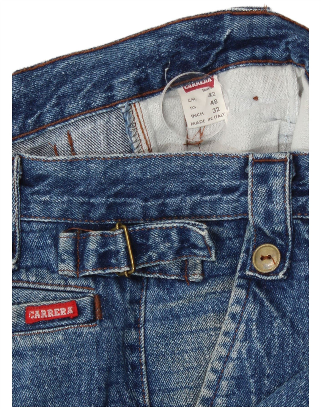 Calça jeans feminina Carrera cintura alta solta W32 L27 algodão azul