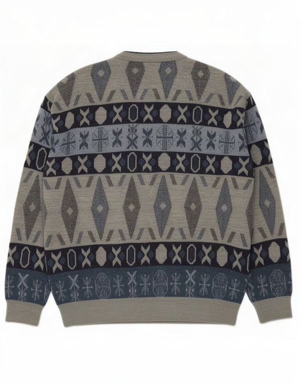 Suéter Cardigan Masculino Vintage 2XL Cinza Geométrico