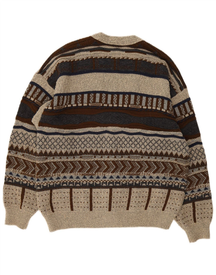 Canadá Suéter Cardigan Masculino Grande Acrílico Geométrico Cinza