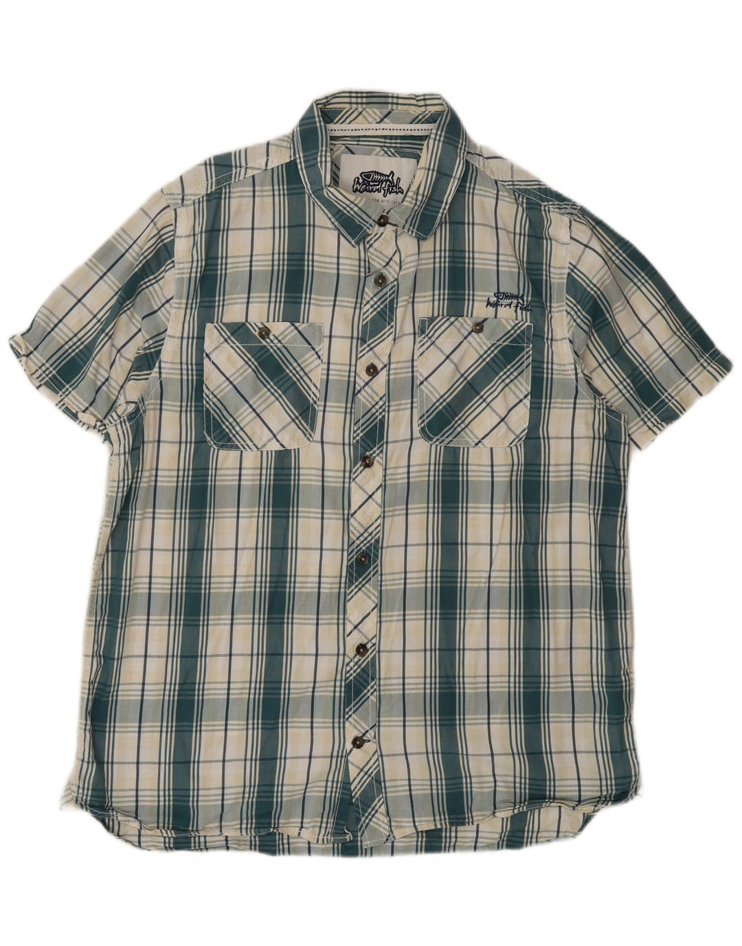 Camisa masculina de manga curta Weird Fish, algodão xadrez verde grande
