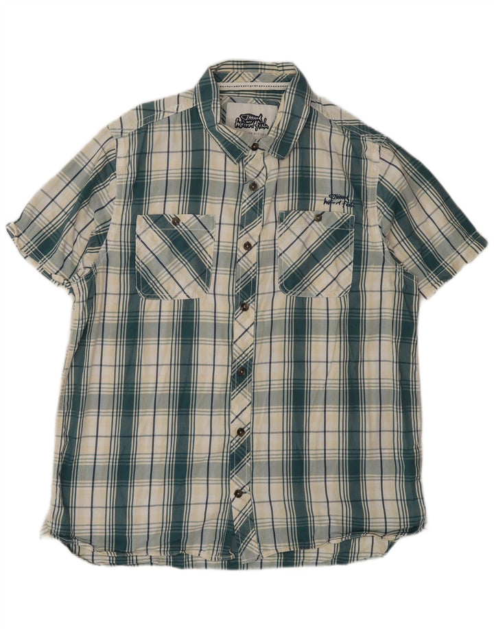 Camisa masculina de manga curta Weird Fish, algodão xadrez verde grande