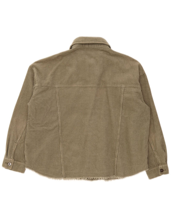 Camisa feminina de veludo cotelê Zara UK 14 algodão cáqui médio