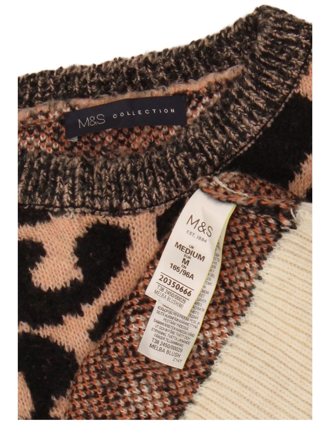 Suéter feminino Marks & Spencer com gola canoa e gola redonda Reino Unido 14 médio multicolo