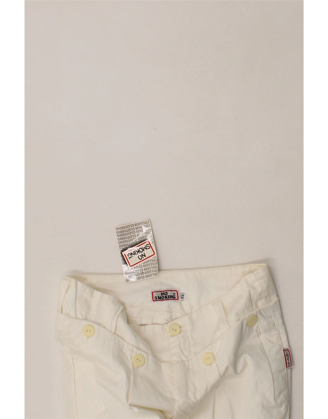 VINTAGE Womens Pegged Casual Trousers IT 42 Medium W26 L29 White Cotton Vintage Vintage and Second-Hand Vintage from Messina Hembry 