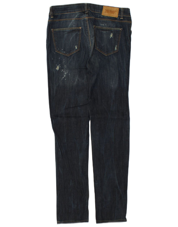 Zara Jeans femininos desgastados Slim EU 40 médio W30 L31 algodão azul marinho
