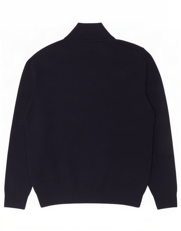 Suéter masculino Gant com zíper e gola grande de lã azul marinho