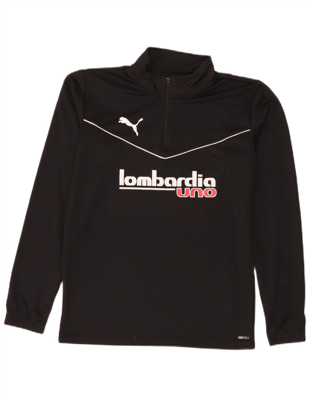 Puma Mens Lombardia Uno Graphic Zip Neck Pulôver Treino Top Pequeno Preto