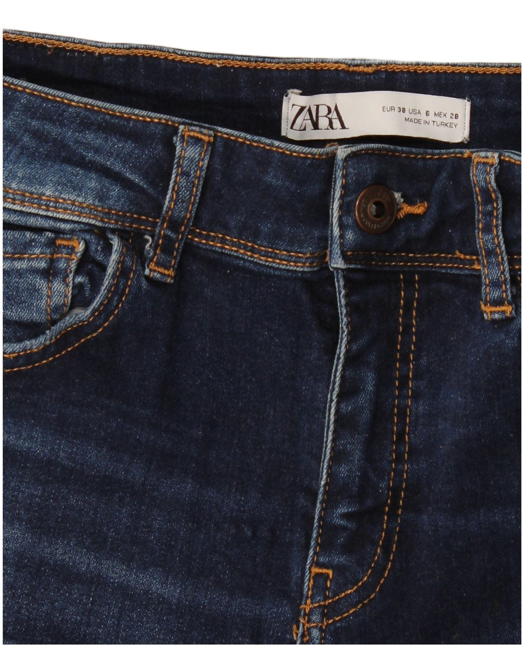 Zara Jeans feminino cortado desgastado UE 38 pequeno W28 L26 azul marinho