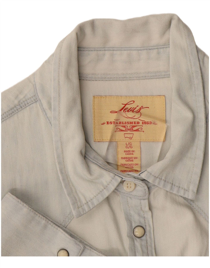 Camisa jeans feminina de manga curta Levi's UK 16 grande azul