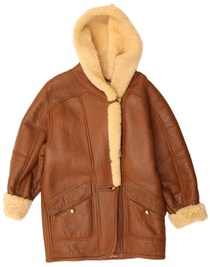 Casaco feminino VINTAGE com capuz e shearling UK 16 grande bege shearling clássico