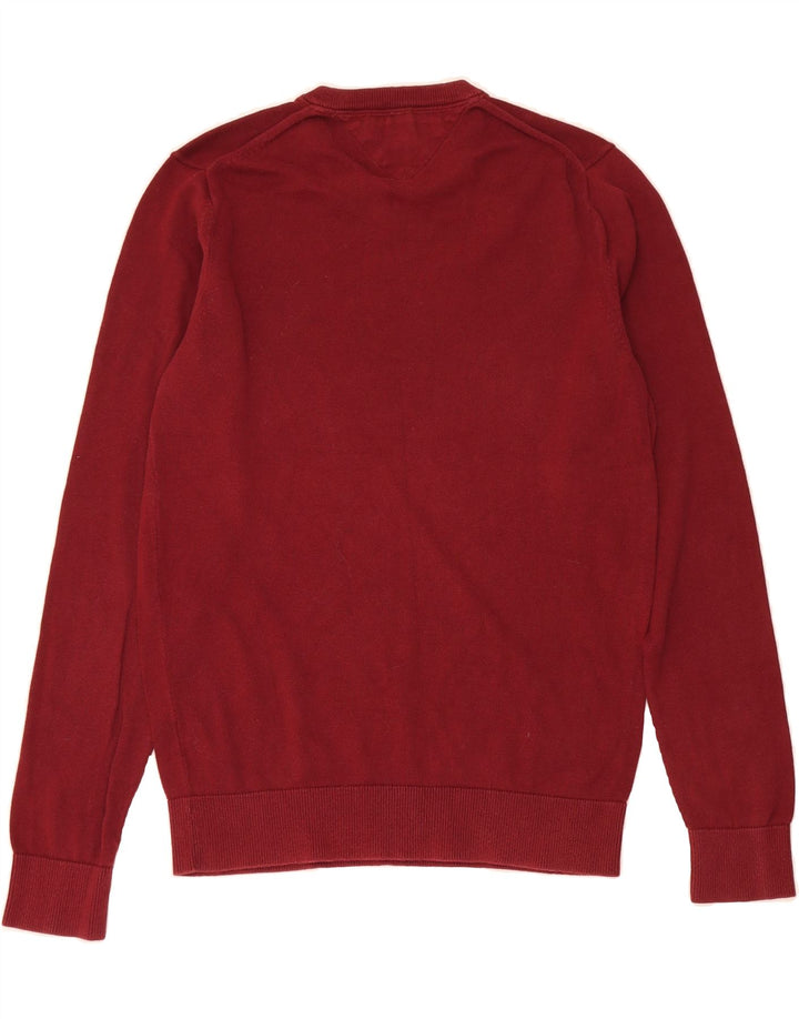 TOMMY HILFIGER Mens V-Neck Jumper Sweater Small Burgundy Cotton Vintage Tommy Hilfiger and Second-Hand Tommy Hilfiger from Messina Hembry 