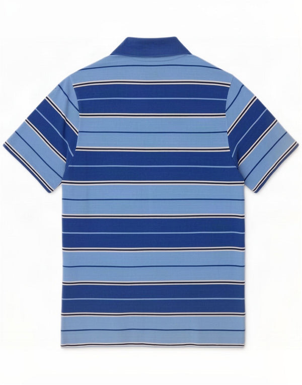 Camisa polo masculina Lacoste tamanho 4 algodão listrado azul médio