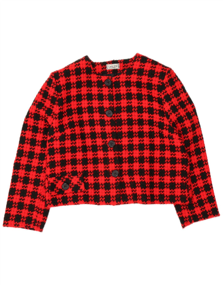 Jaqueta blazer feminina VINTAGE com 4 botões UK 18 XL vermelho xadrez