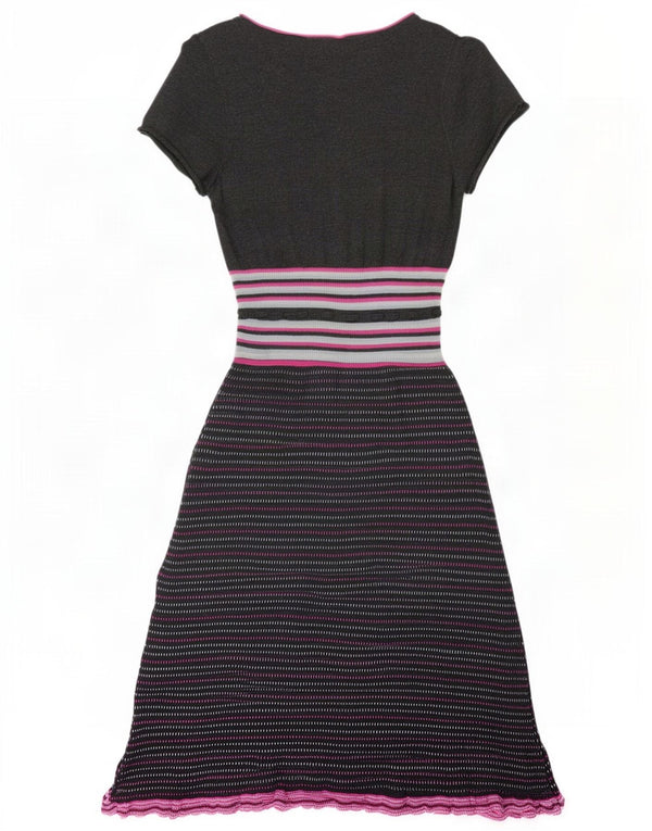 Vestido feminino linha A White Stuff UK 12 algodão listrado cinza médio