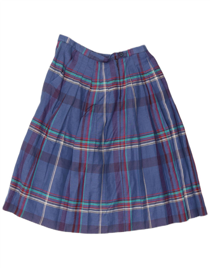 Saia plissada feminina vintage W30 xadrez azul médio