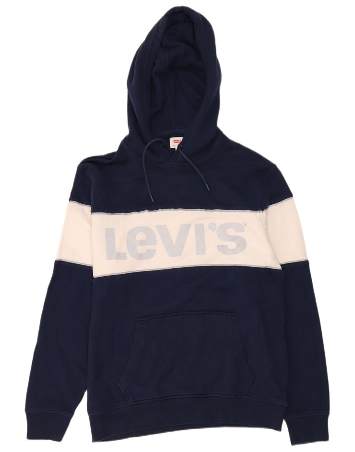 Suéter com capuz gráfico masculino Levi's médio azul marinho algodão colorblock