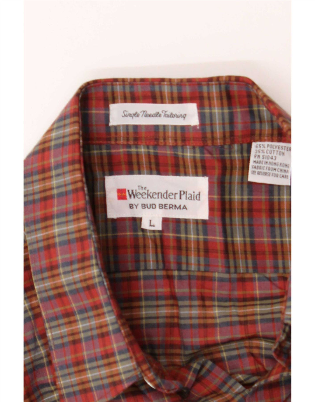 Bud Berma Camisa masculina de fim de semana grande poliéster xadrez vermelho