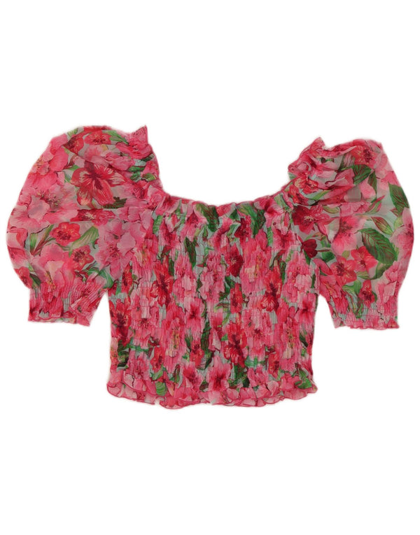 Blusa feminina Zara com ombro de fora, UK 8, pequeno, rosa, floral