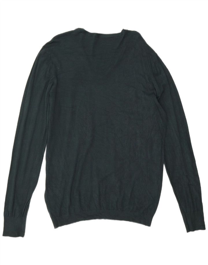Zara Suéter masculino com decote em V XL verde viscose